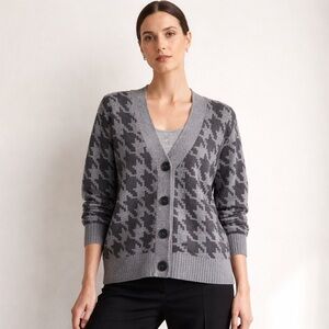 SWTR Womens Cardigan XS Gray Herringbone Pattern Wool Cashmere Blend Sweater